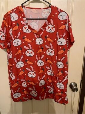 Women’s Red Bunny Print V-Neck Blouse